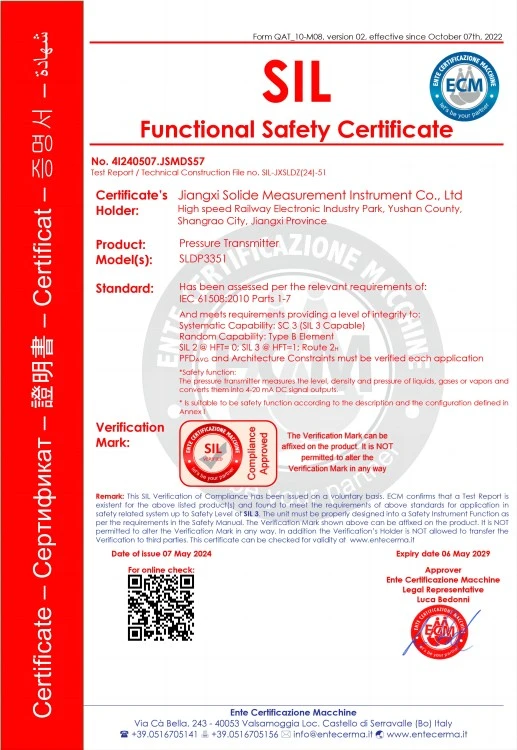 Pressure Transmitter SIL3 Certificate1